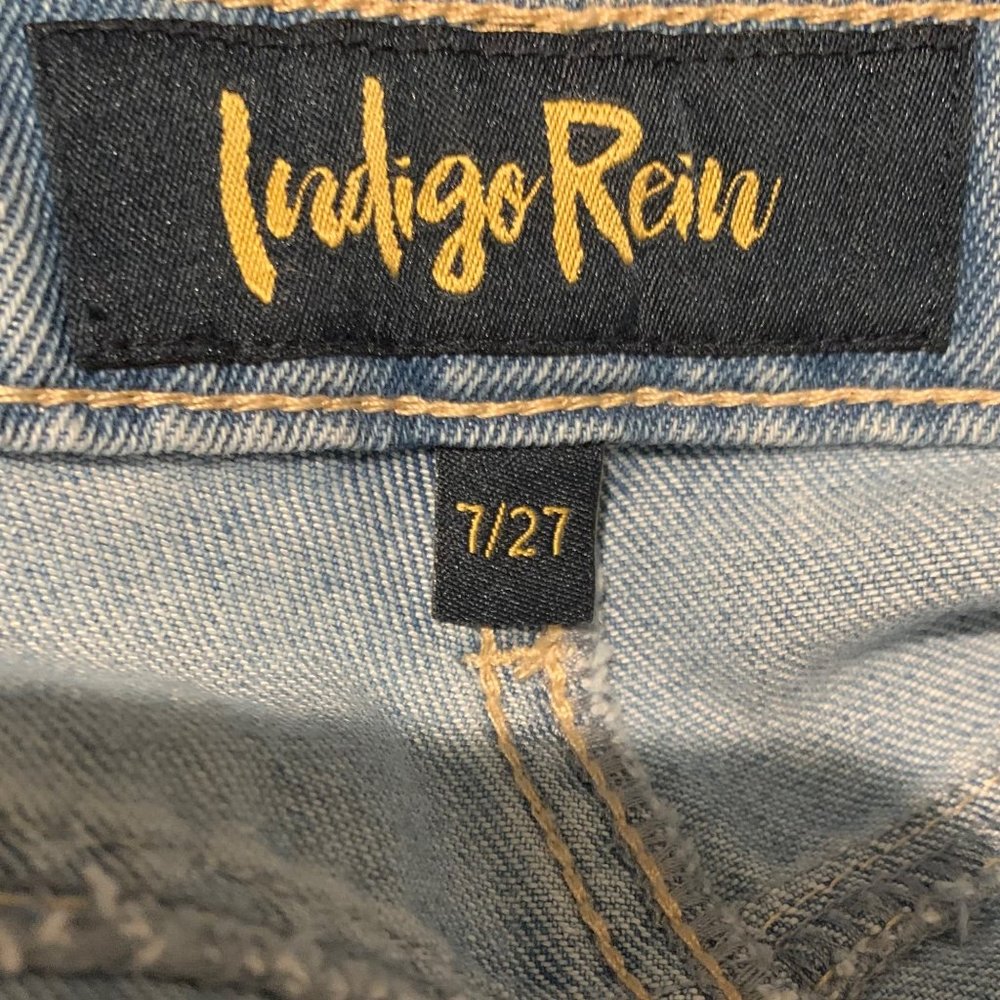 Indigo Rain Jean Shorts High Rise Cutoffs Distressed Juniors 7/27 - Picture 8 of 10